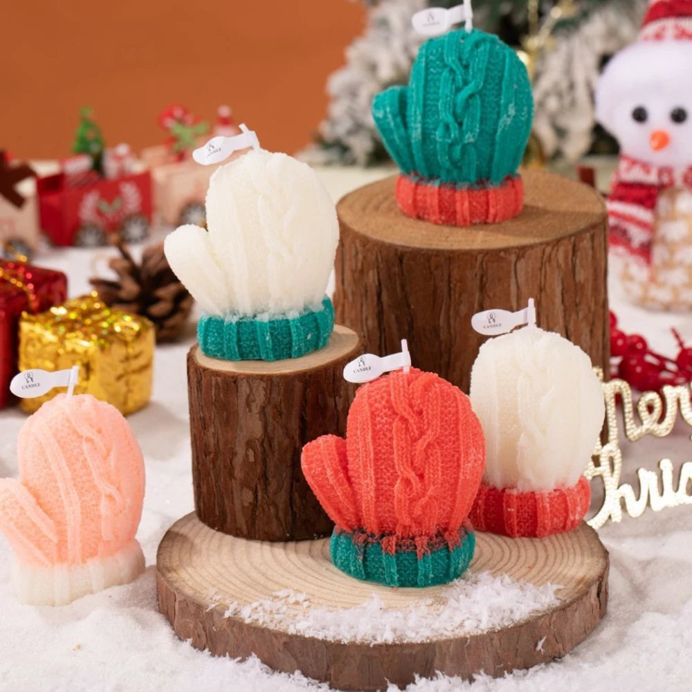 Bougie Parfumée Gants de Noël – Bougie Artisanale Café au Lait en Cire Naturelle, Cadeau & Décoration Festive